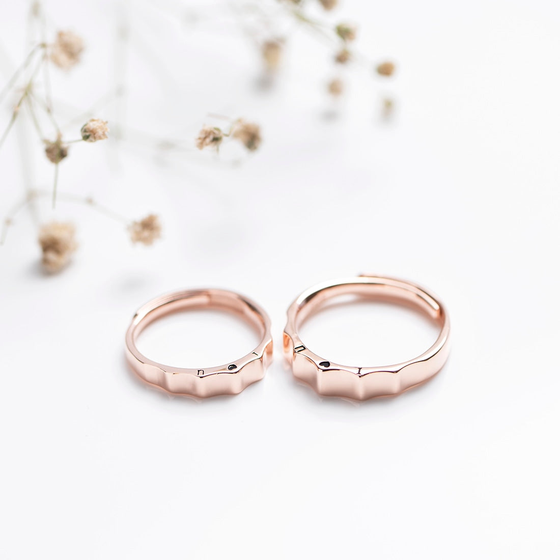 Minimal Rose Gold Plated 925 Sterling Silver Couple Ring Band (Adjustable)