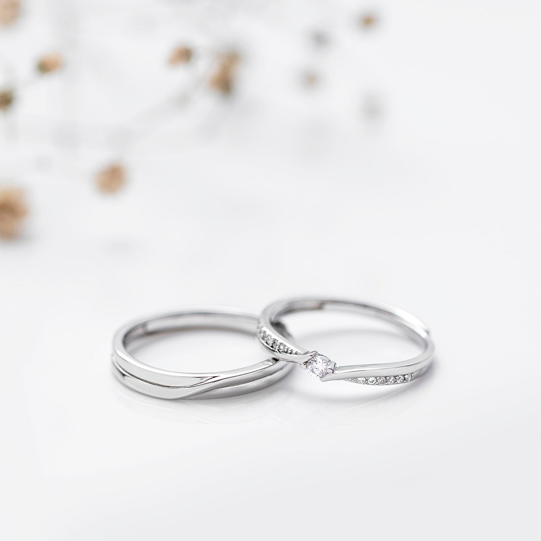 Minimal CZ 925 Sterling Silver Couple Ring