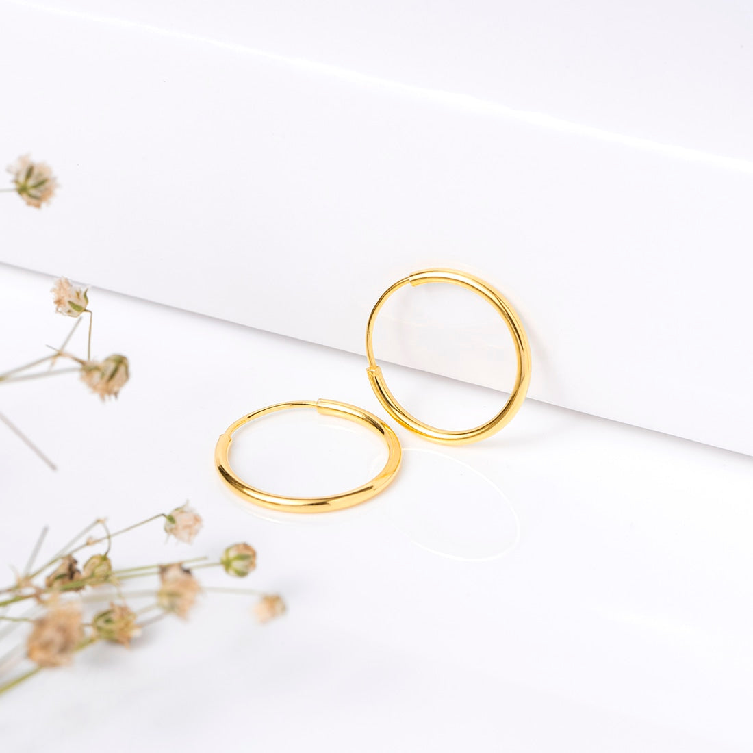 Gold Plated Round 925 Sterling Silver Hoops