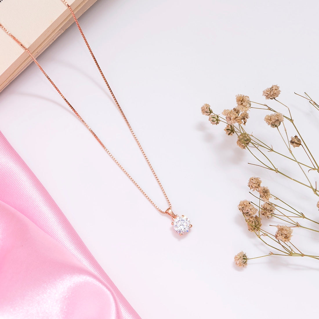 Solitaire 925 Silver Necklace In Rose Gold