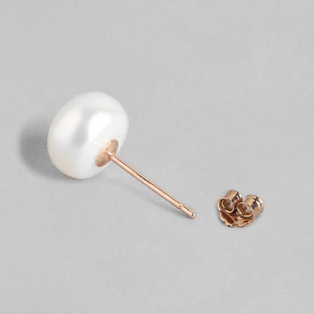 Rose Gold Plating Delicate Dot Pearl 925 Silver Earrings ( 8mm Pearl )