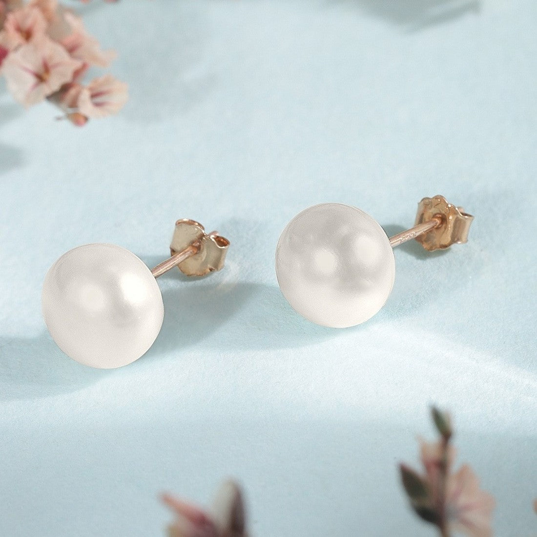 Rose Gold Plating Delicate Dot Pearl 925 Silver Earrings ( 8mm Pearl )