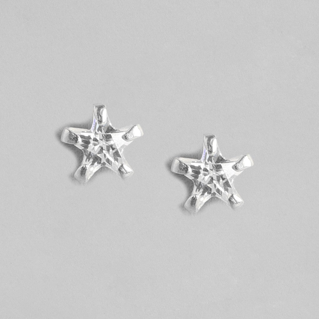 Rhodium Plated Star-Edgy Triangle Zircon 925 Sterling Silver Earring Combo