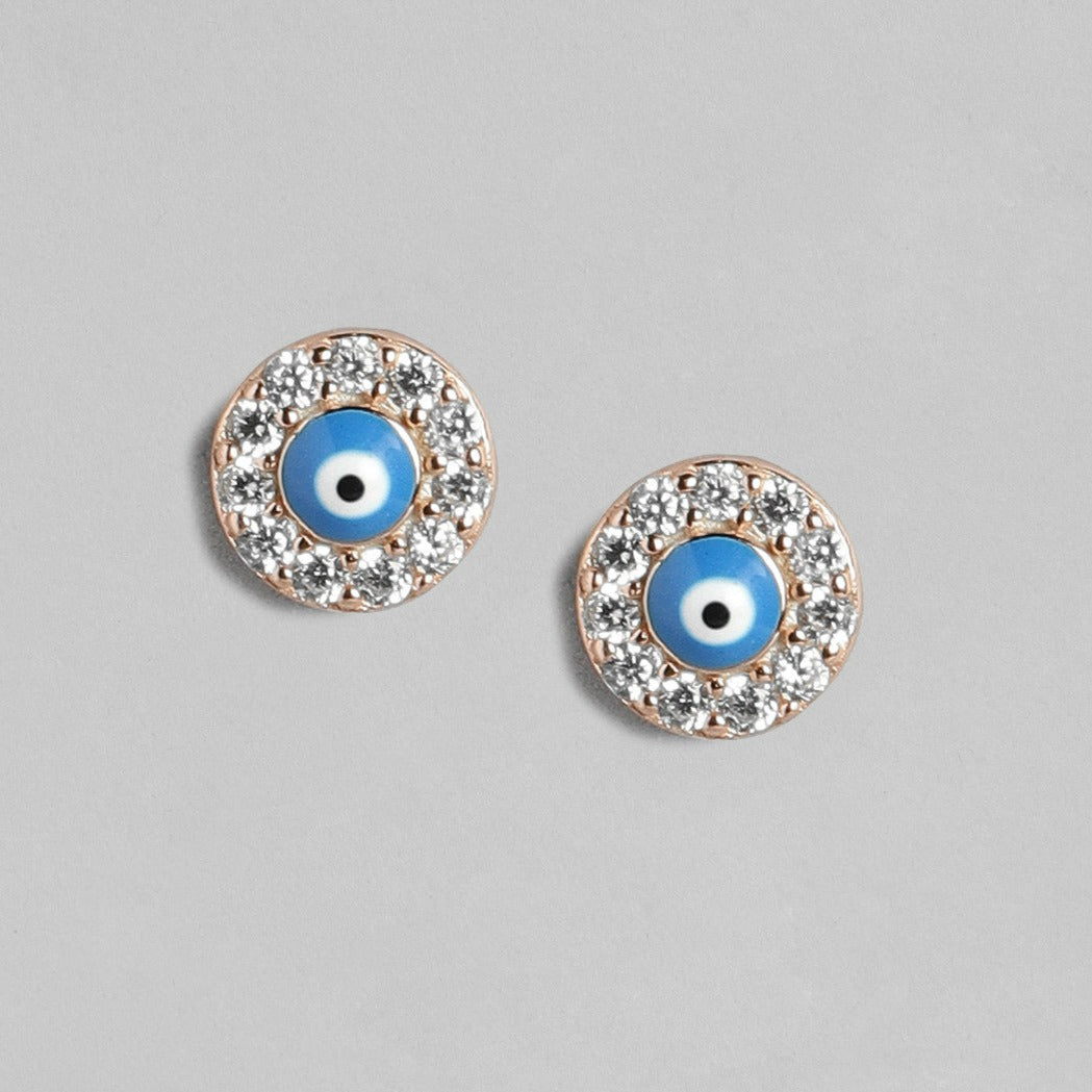Minimal Evil Eye 925 Silver Earrings in Rose Gold