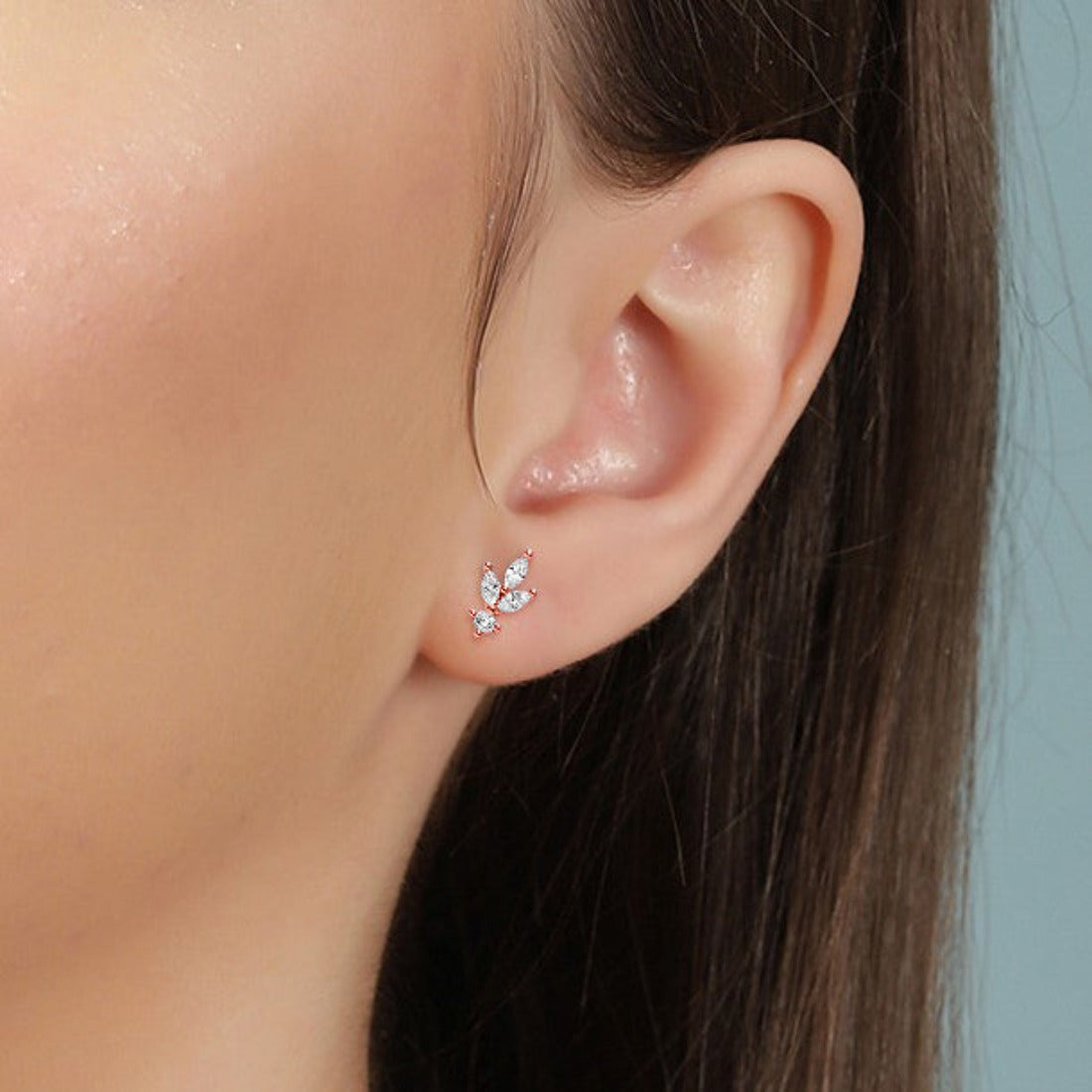 Minimal Leaf 925 Silver Earrings in Rose Gold