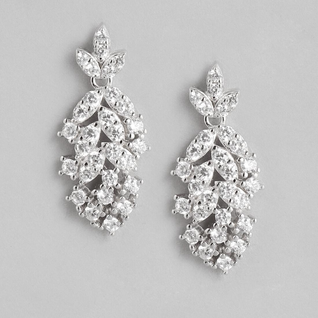 Diva Leaf 925 Silver Drop Earrings