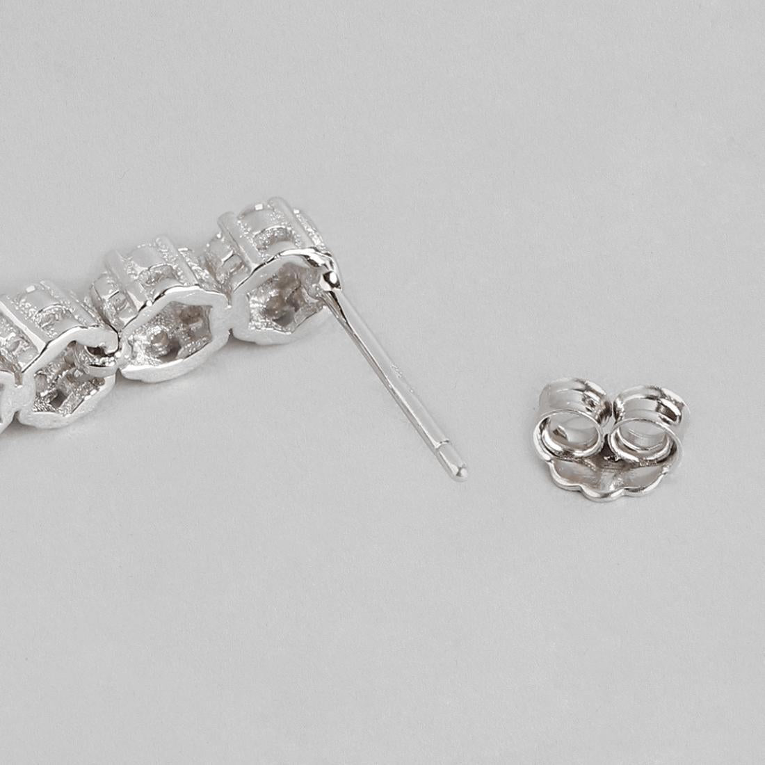 Drop And Dangle CZ Studded 925 Silver Drop Earrings