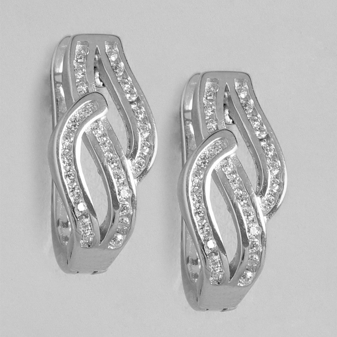 Rhodium Plated Contemporary CZ 925 Silver Earring