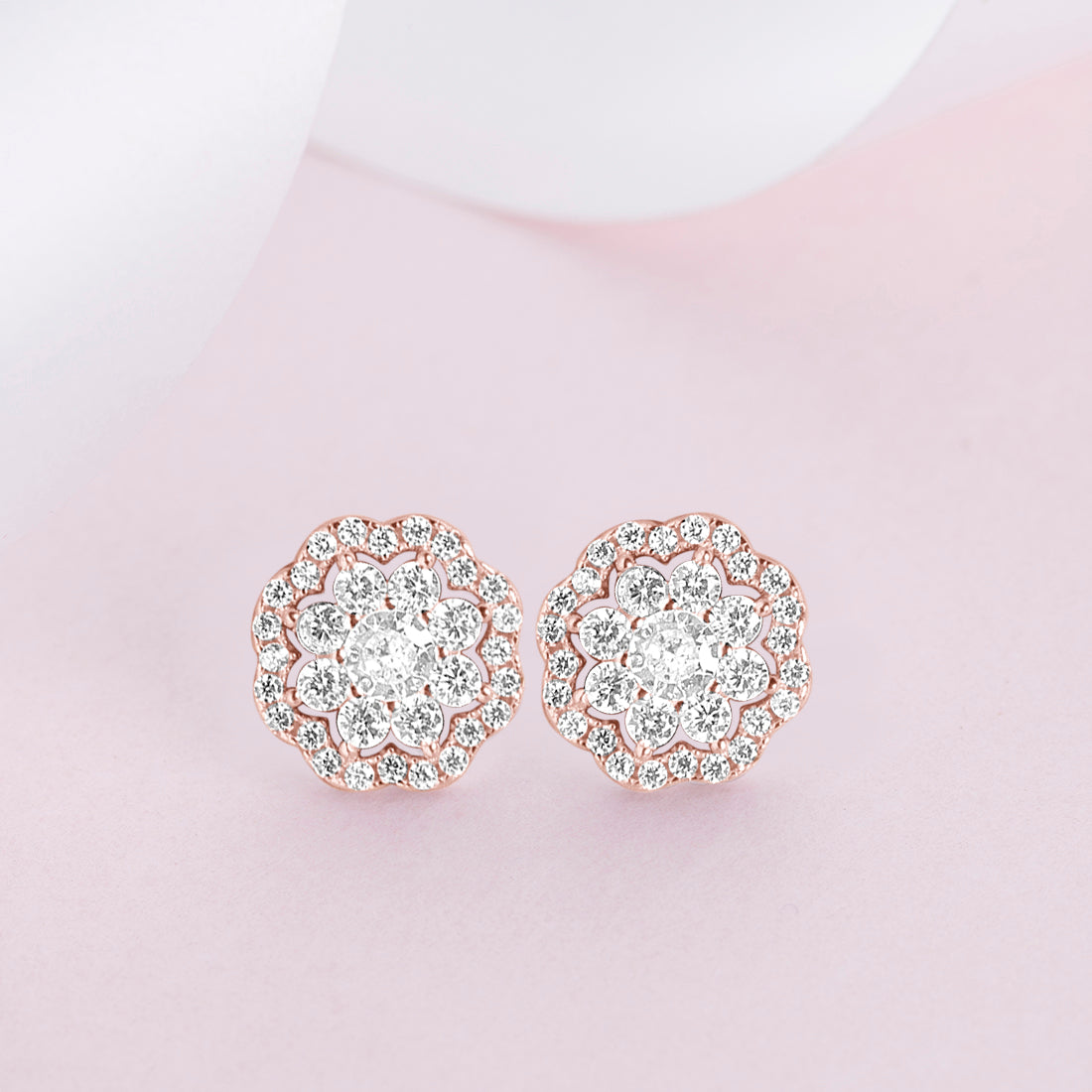Floral CZ Studded Rose Gold 925 Sterling Silver Stud Earrings