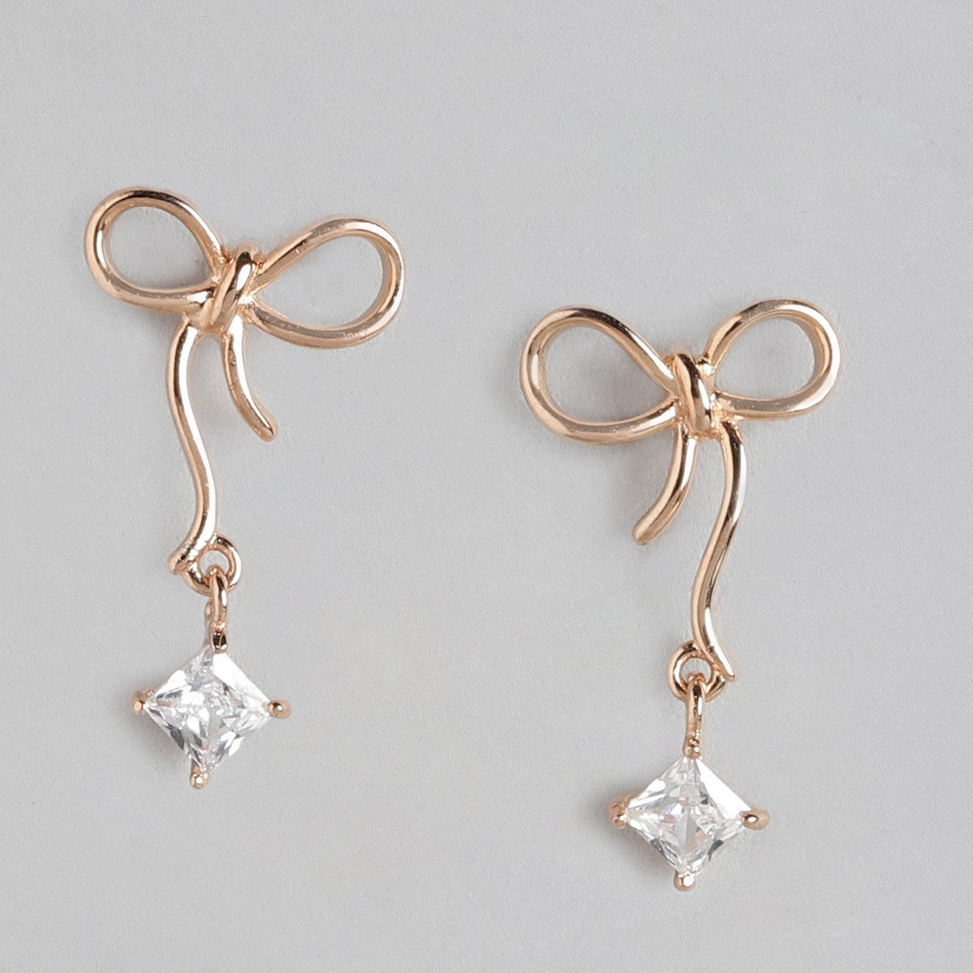 Bow drop with CZ Rose Gold Plated Earring