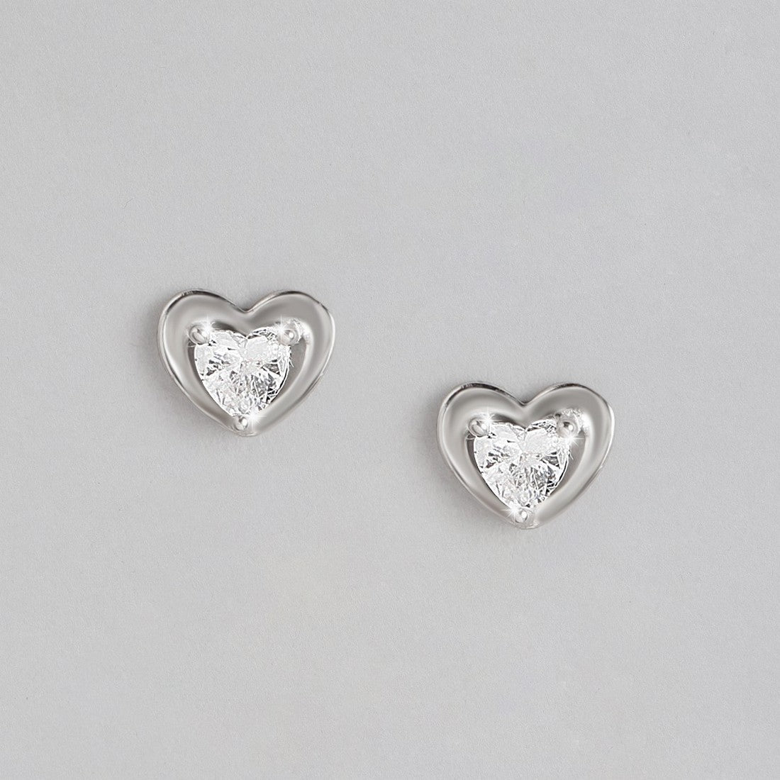 Sparkle Heart CZ 925 Sterling Silver Stud Earrings