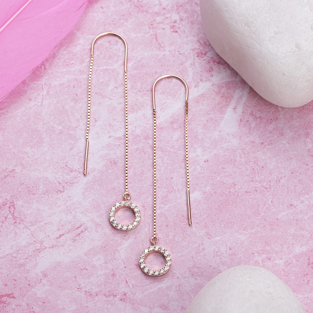 Circular CZ Rose Gold Plated 925 Sterling Silver Drop Earring