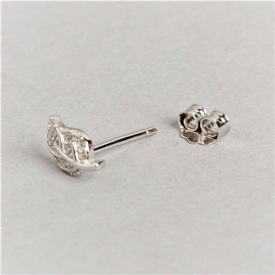 Leafy Studded Rhodium Plated 925 Sterling Silver Stud