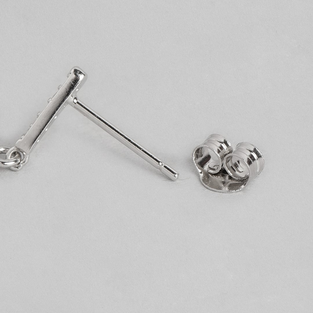 Contemporary CZ Rhodium Plated 925 Sterling Silver Earring