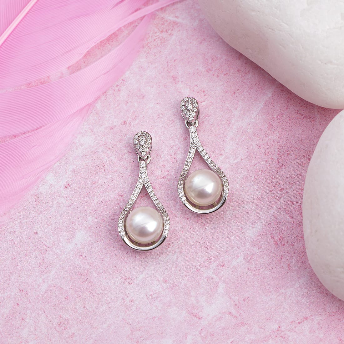 Pearl Drop Rhodium Plated 925 Sterling Silver Earring