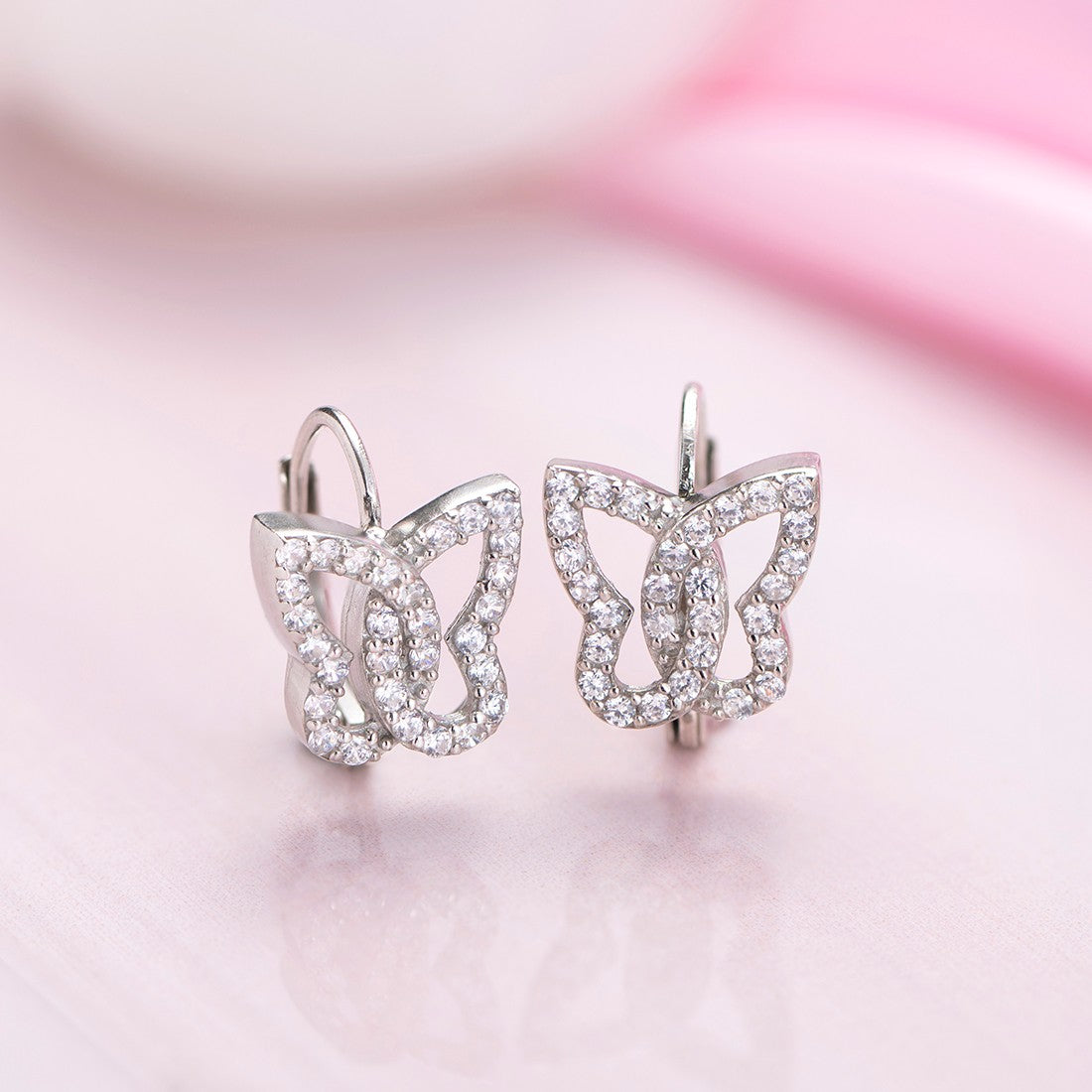 Butterfly CZ Rhodium Plated 925 Sterling Silver Earrings