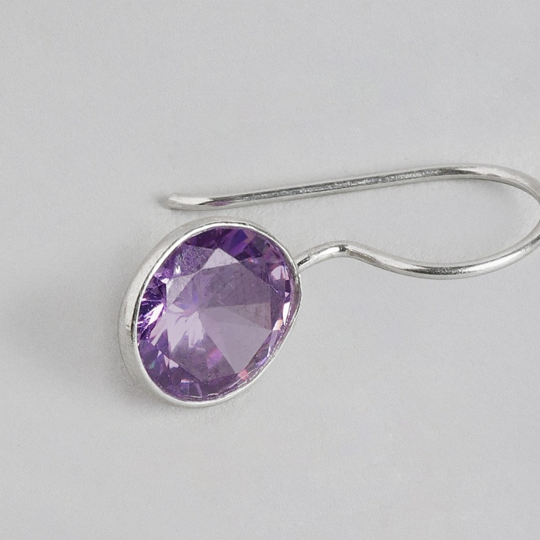 Amethyst Stone Rhodium Plated 925 Sterling Silver Earring