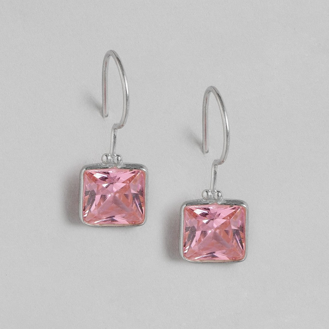 Pink CZ Rhodium Plated 925 Sterling Silver Earrings