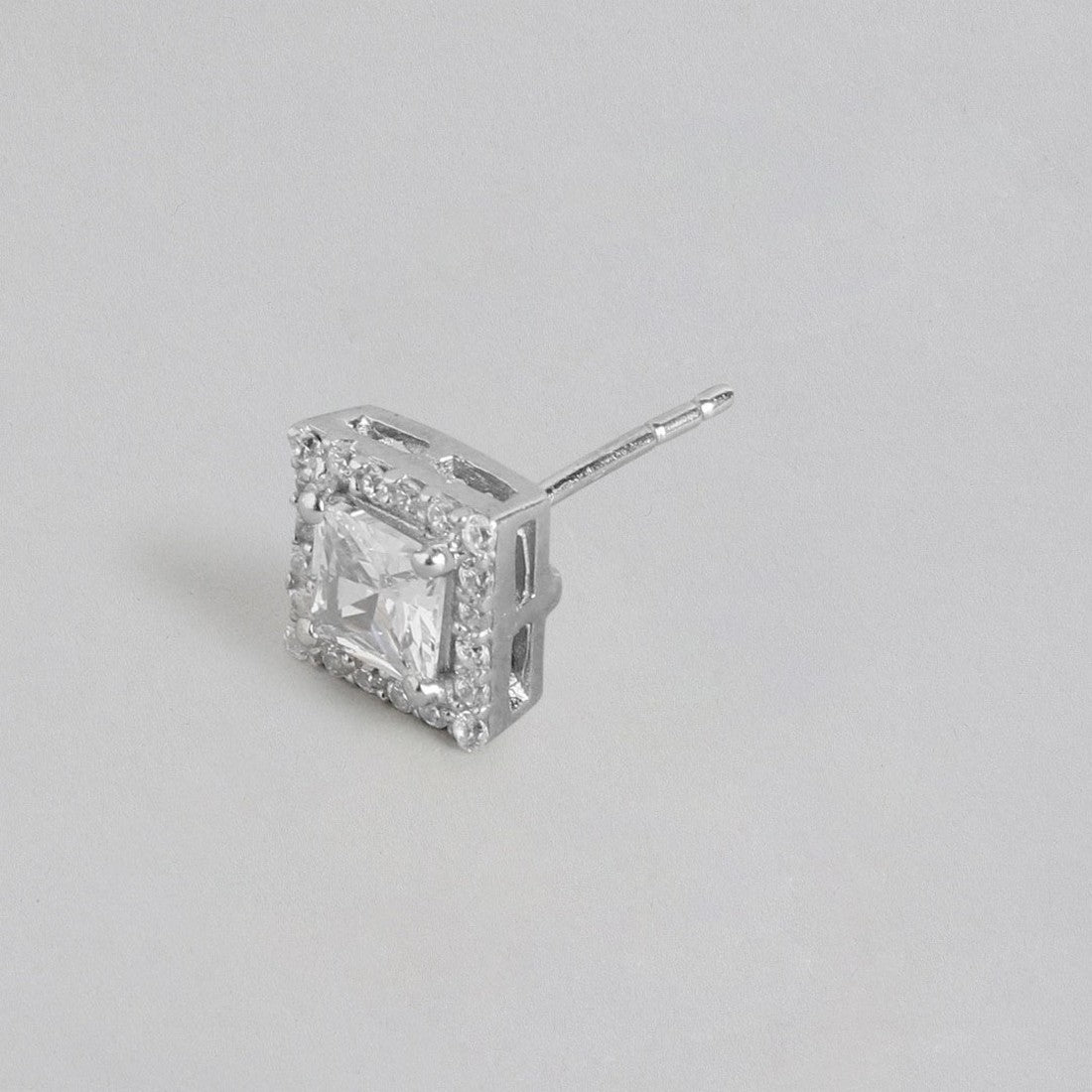 CZ Studded Rhodium Plated 925 Sterling Silver Studs