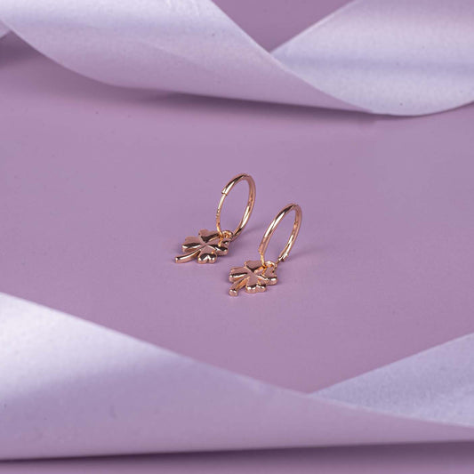 Cutest Quadrifoliate Leaf Rose Gold Plated 925 Silver Hoop Earrings