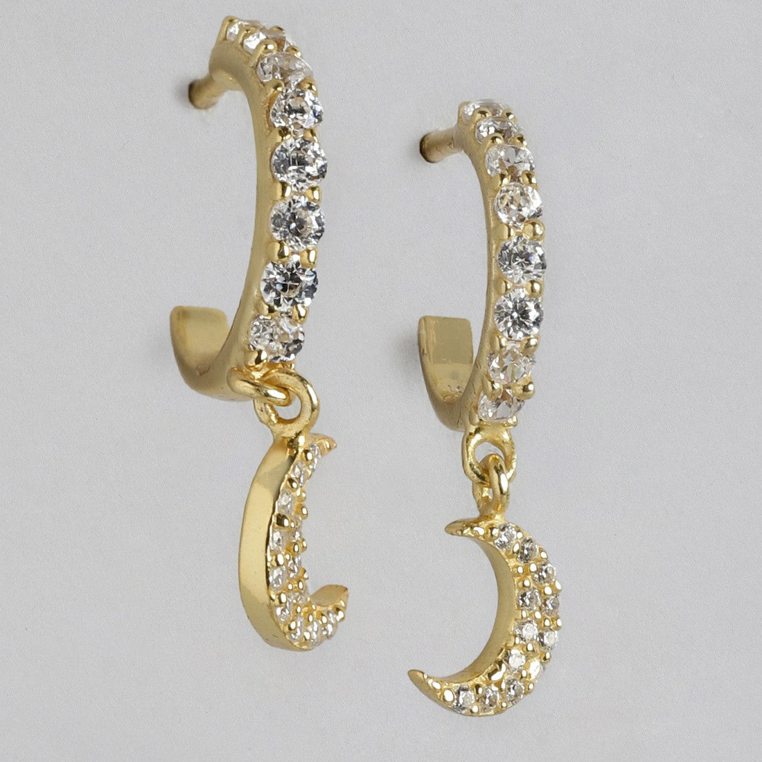 CZ Moon Gold plated 925 Sterling Silver Earring