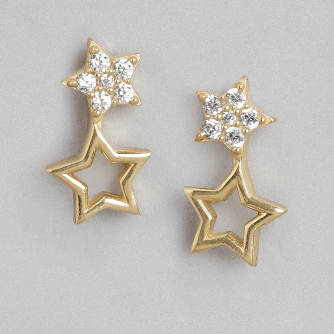 Dual Star CZ Studded 925 Sterling Silver Earring