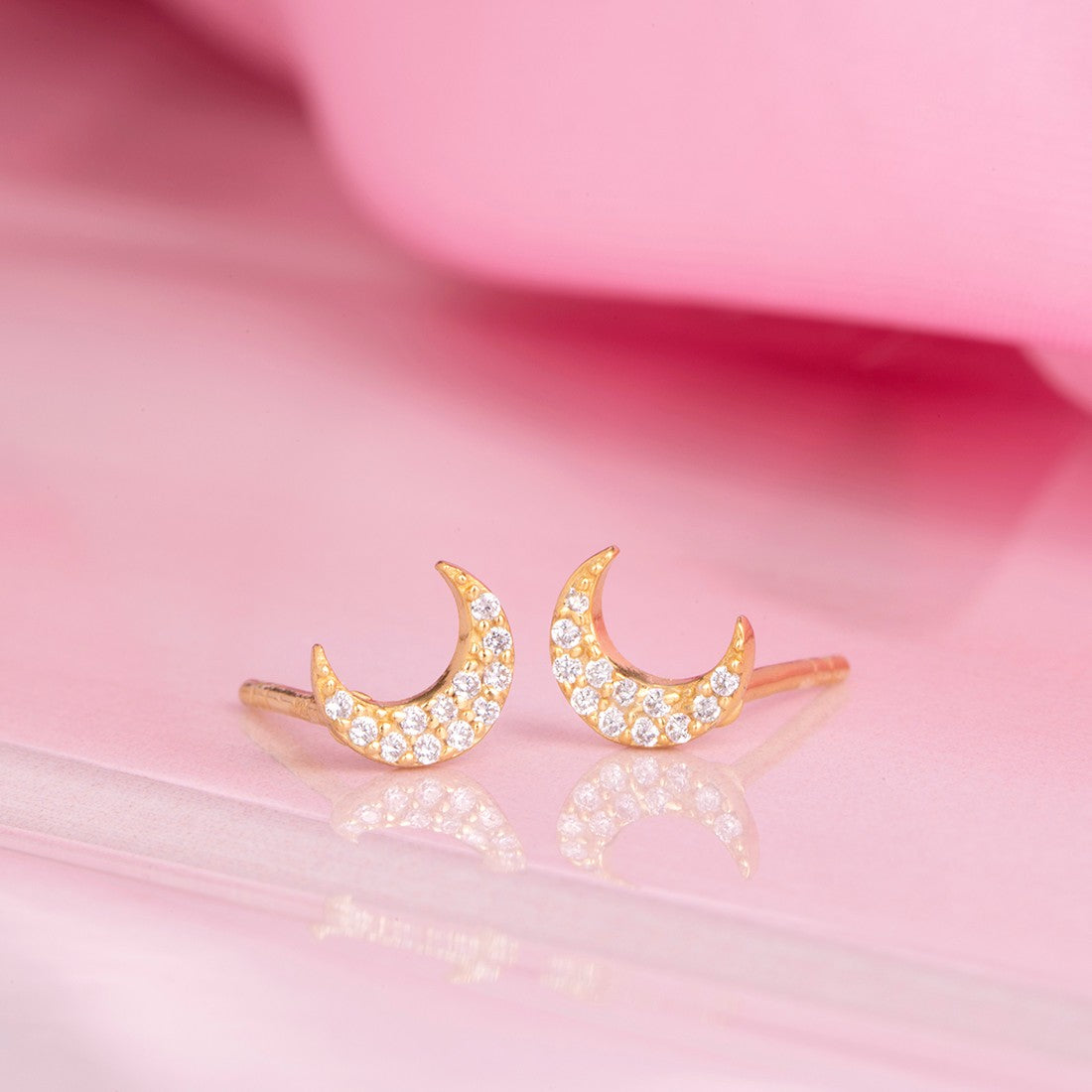 CZ Crescent Gold Plated 925 Silver Earring