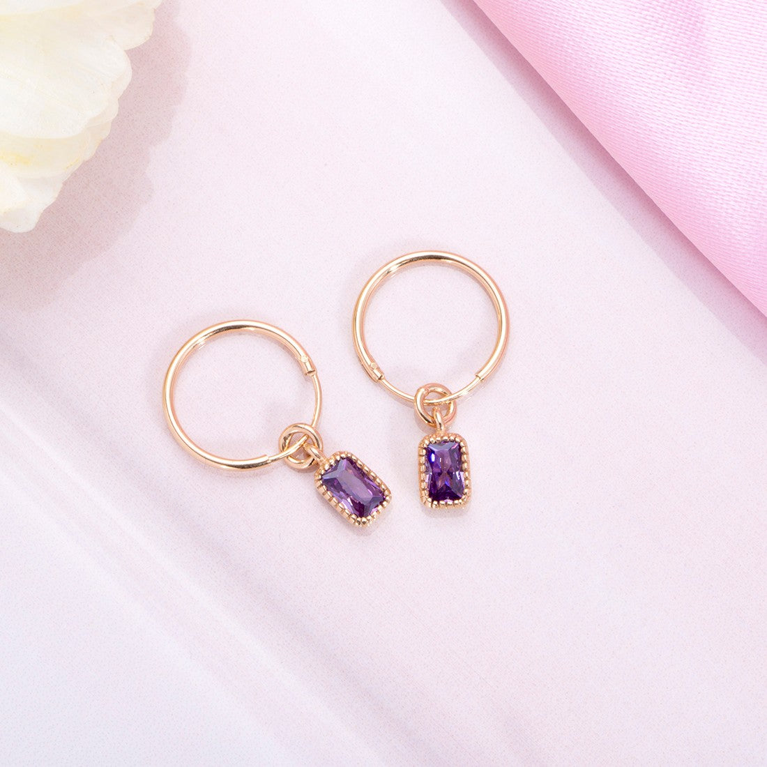 Amethyst Stone Rose Gold Plated 925 Sterling Silver Loop Earring