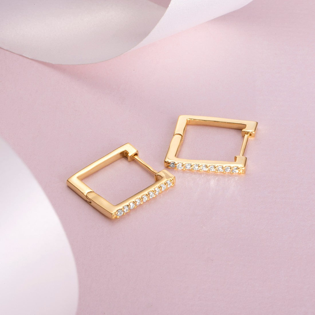 Geometric CZ studded Gold Plated Silver Earring