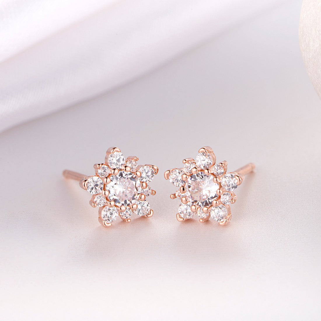 Solitaire Halo Rose Gold Plated 925 Sterling Silver Stud Earrings