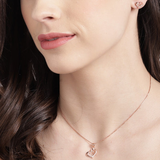 Nested Heart Rose Gold Plated 925 Silver Jewellery Set
