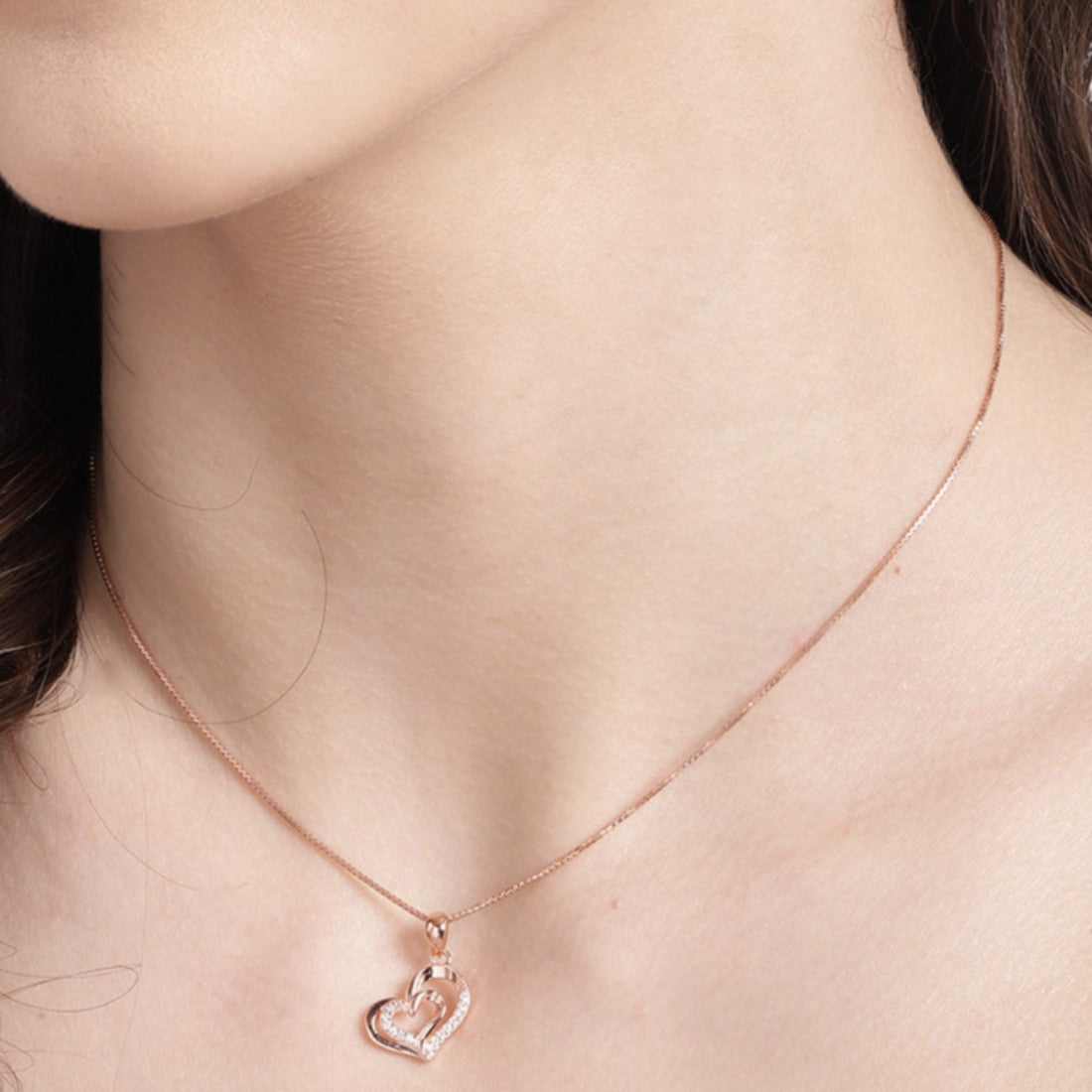 Rose Gold Nested Heart 925 Silver Jewellery Set