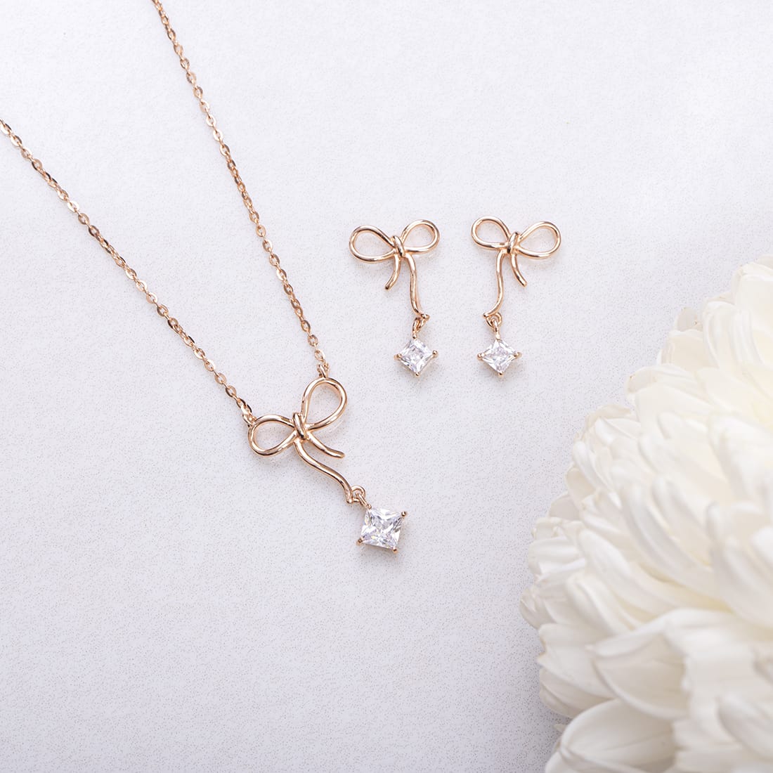 Simply Bow Rose Gold Plated 925 Sterling Silver Jewelry Set