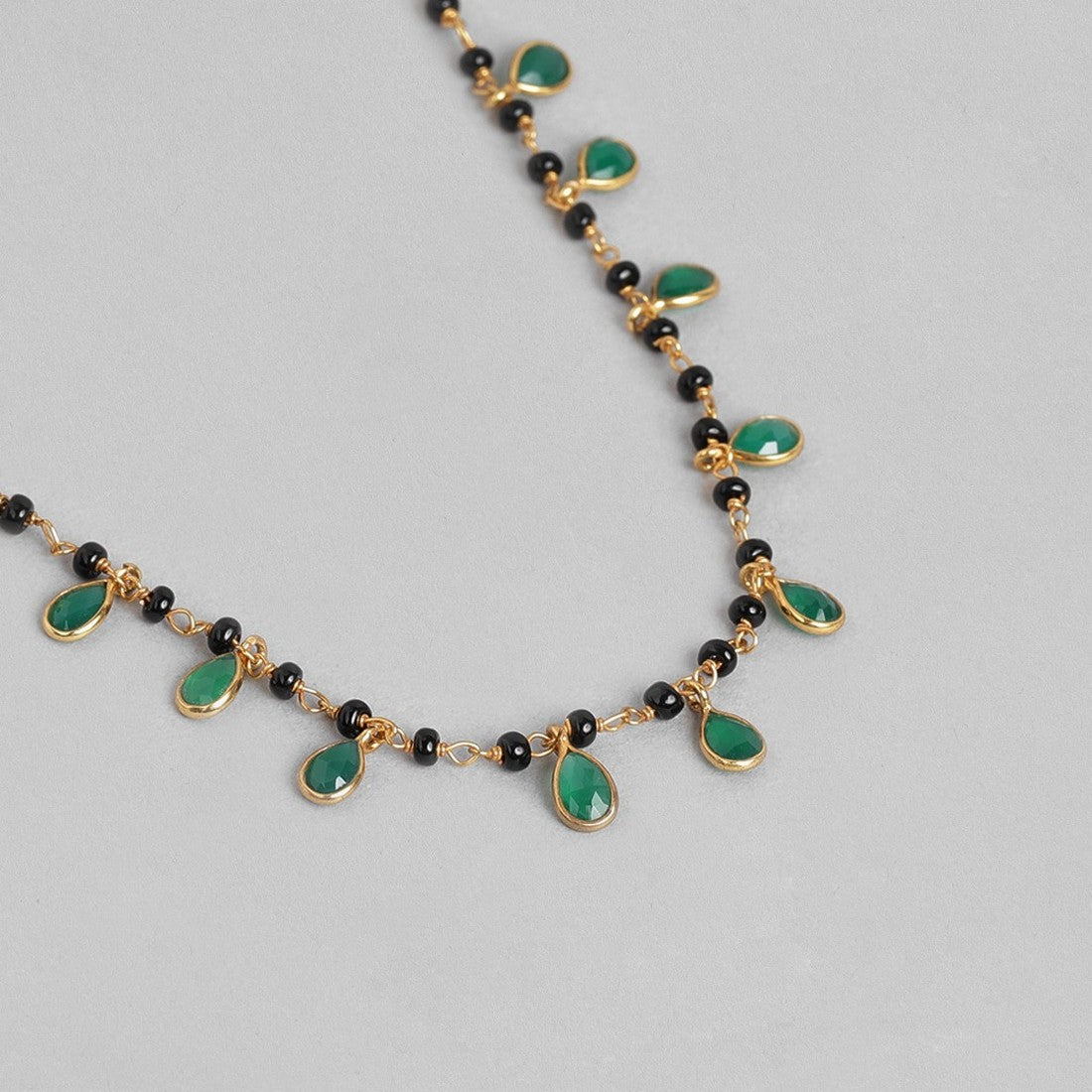 Green Drop CZ With Beaded Chain 925 Sterling Silver Mangalsutra