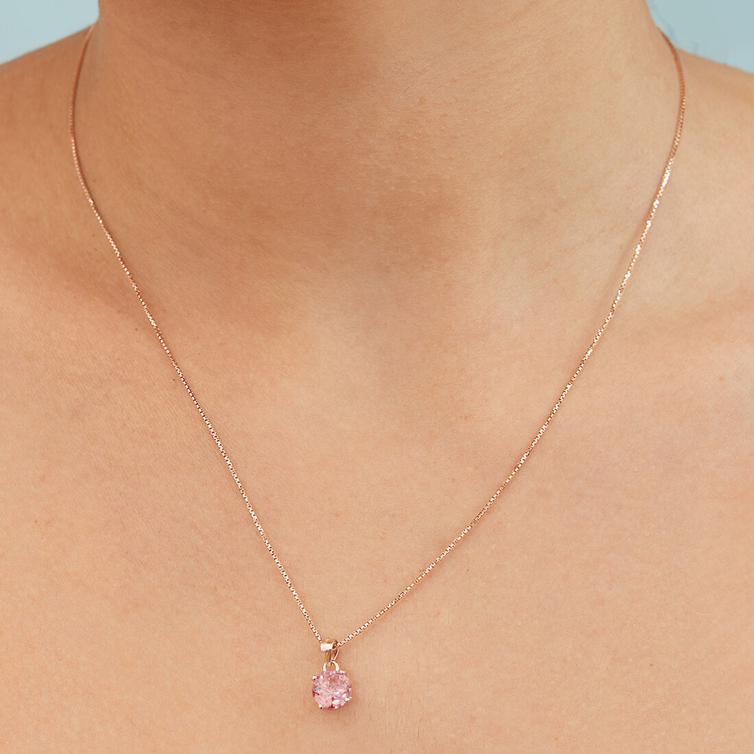 Pink Solitaire Rose Gold Plated 925 Silver Pendant with Chain
