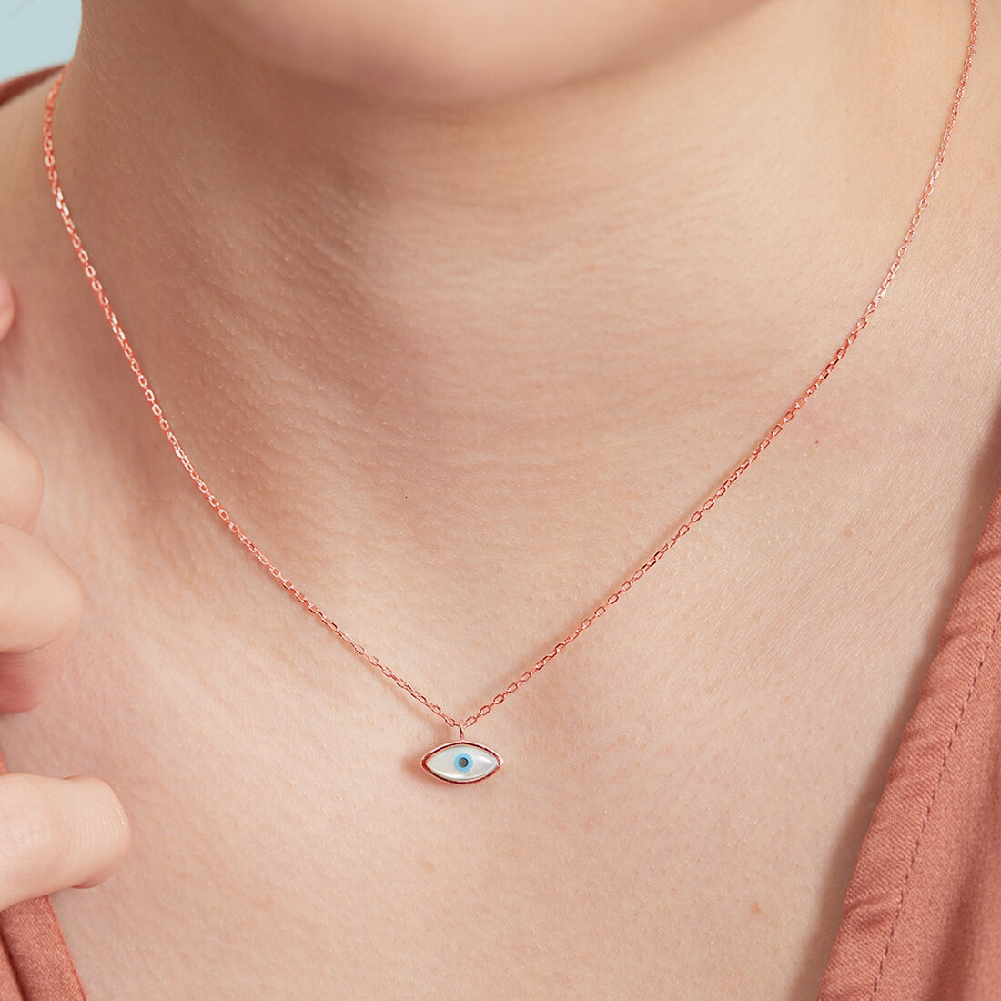 Keep off the Evil Eye 925 Silver Necklace in Rose Gold