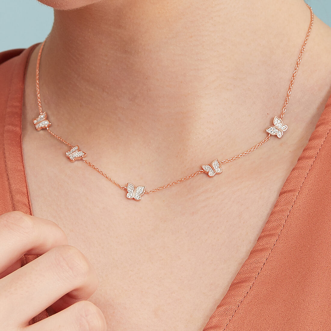 Free like a Butterfly 925 Silver Necklace in Rose Gold
