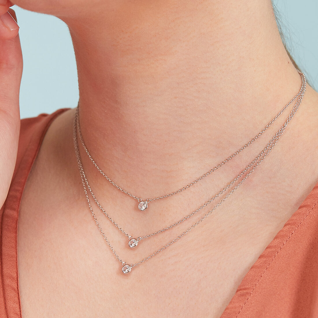 Triple Layered Tiny Charm Drop 925 Silver Necklace