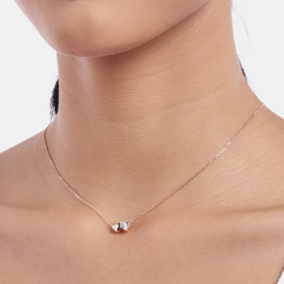 Double Heart Rose Gold Plated 925 Sterling Silver Necklace