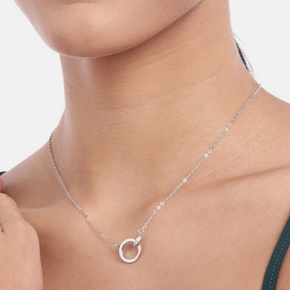 Circular Rhodium Plated 925 Sterling Silver Necklace