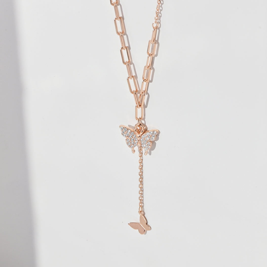 Butterfly Rose Gold Plated 925 Sterling Silver Drop Necklace