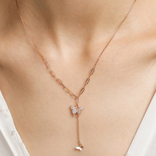 Butterfly Rose Gold Plated 925 Sterling Silver Drop Necklace