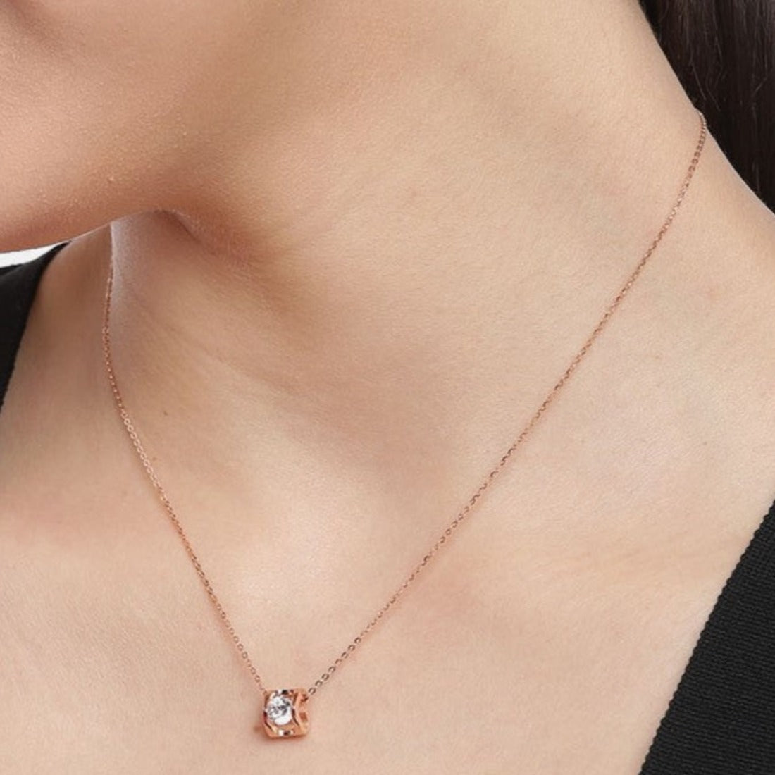 CZ Cuboid Rose Gold Plated 925 Sterling Silver Necklace