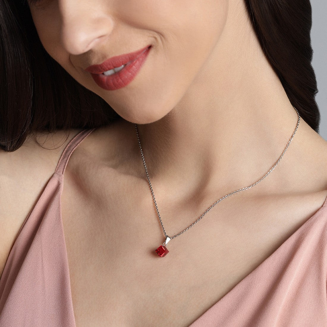 Red Love 925 Sterling Silver CZ Necklace