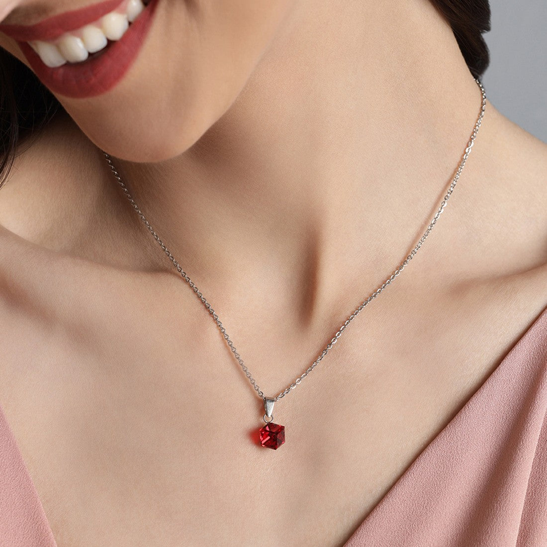 Red Love 925 Sterling Silver CZ Necklace