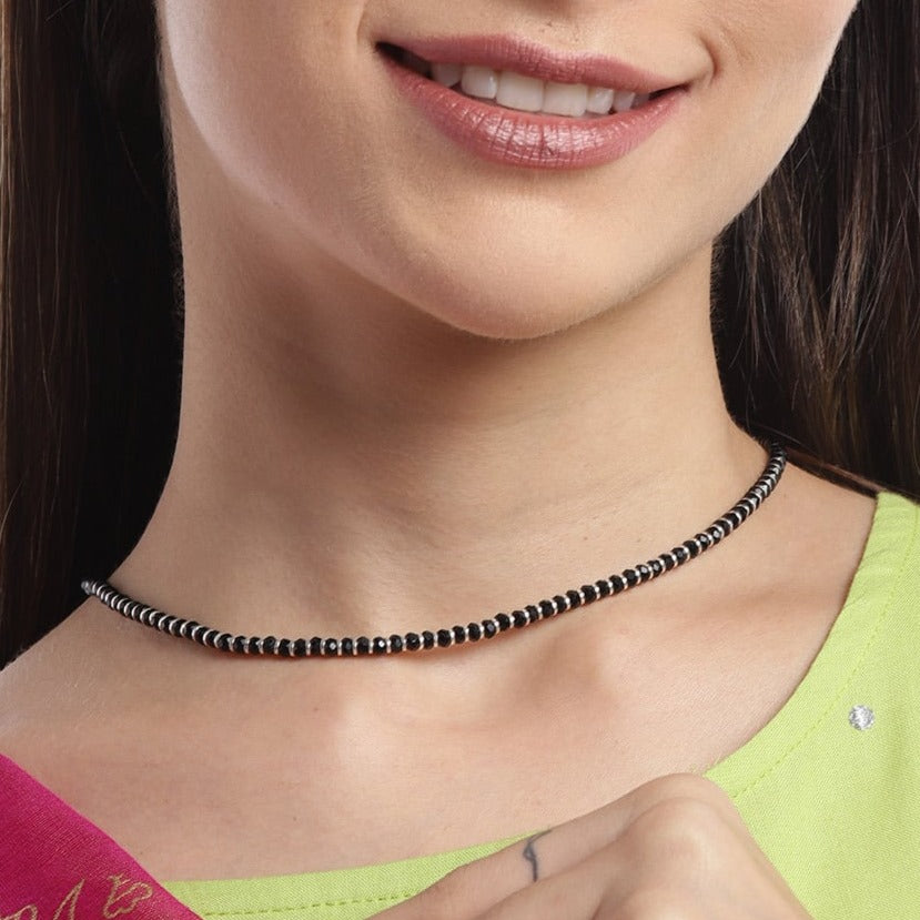 Black Beads 925 Sterling Silver Necklace