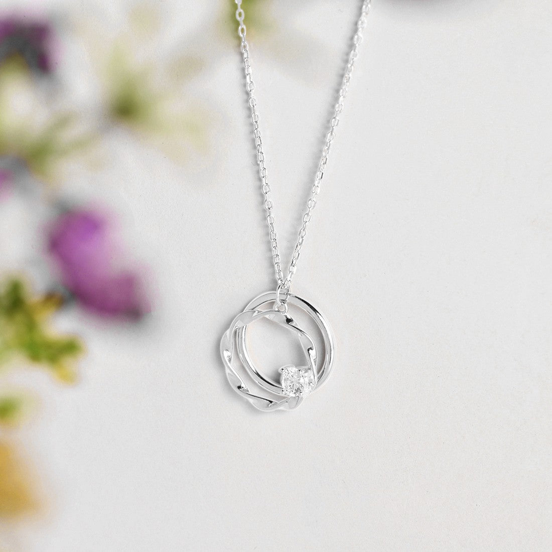 Duo Ring CZ 925 Sterling Silver Necklace