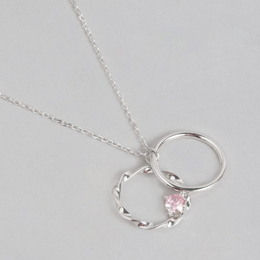 Duo Circle Pink CZ 925 Sterling Silver Necklace