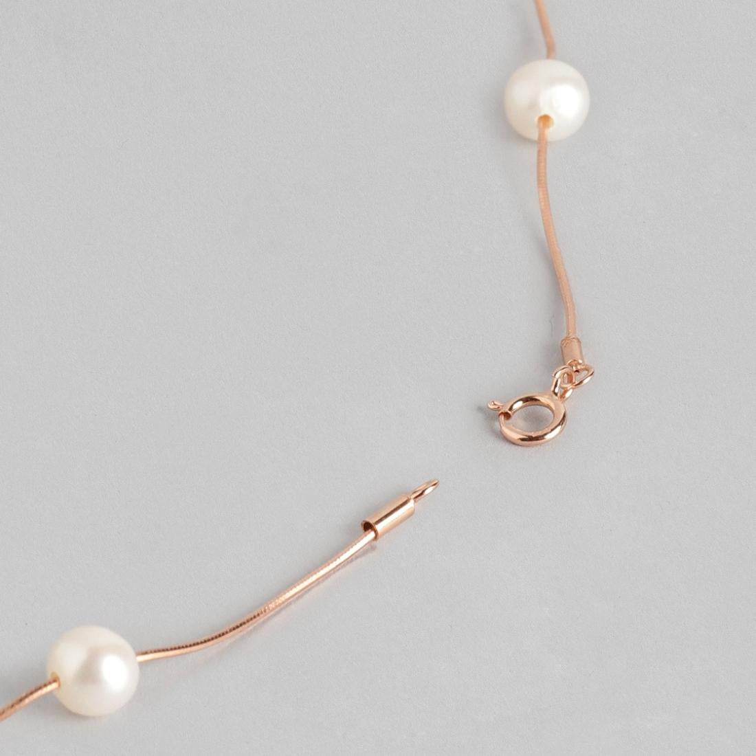 Elegant Snake Chain Pearl 925 Silver Necklace in Rose Gold