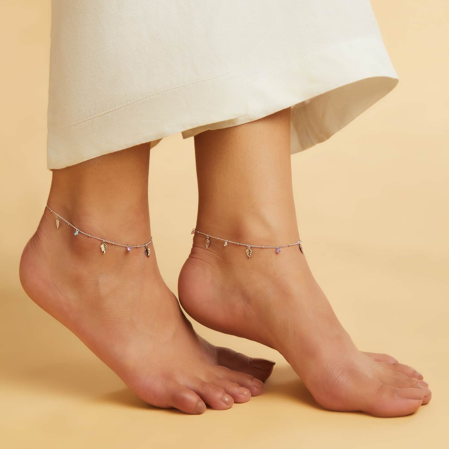 Leaf & Drops 925 Sterling Silver Anklet